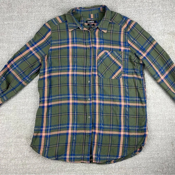 Express Boyfriend Fit Plaid Button Up Shirt - Picture 3 of 9